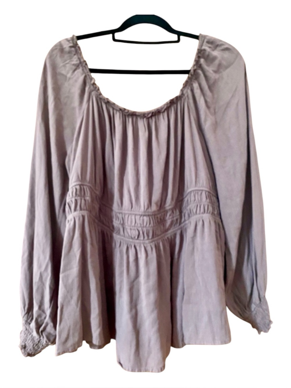 Torrid Size 2 Plus Smocked Waist Peplum Blouse Balloon Sleeve Lavender